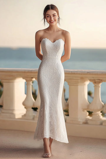 Strapless Ivory Sheath Long Graduation Dress